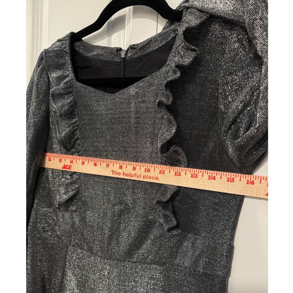 Vintage 70s Metallic Cottagecore Prairie Dress 8 Long Sleeve Holiday Party GLAM - Picture 6 of 11